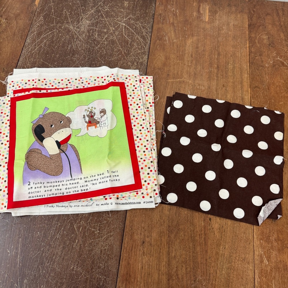 Moda 5 Funky Monkeys Erin Michael Cotton Fabric Quilt Panels Polka Dot